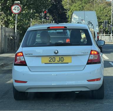 UK Number Plate 20 JO on a 2019 White Skoda Fabia