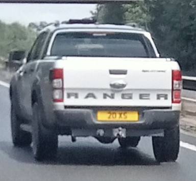 UK Number Plate 20 XS on a 2022 Silver Ford Ranger