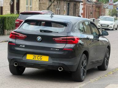 UK Number Plate 21 CG on a 2019 Black BMW X2 Xdrive18d Sport