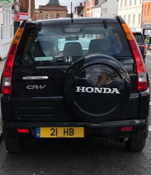UK Number Plate 21 HB on a 2016 Black Honda Cr-V