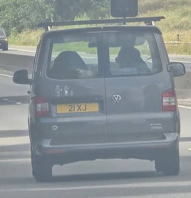 UK Number Plate 21 XJ on a 2014 Grey Volkswagen Transporter