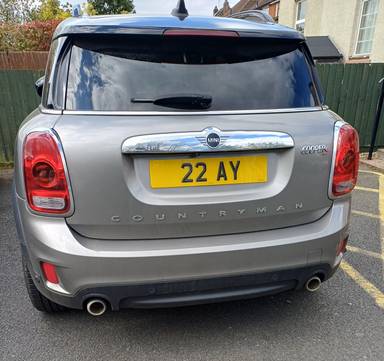 UK Number Plate 22 AY on a 2019 Silver Mini Countryman
