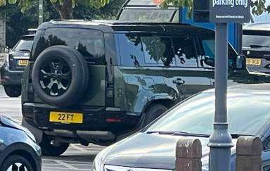 UK Number Plate 22 FT on a 2026 Green Land Rover Defender X-Dynamic Se D Mhev A