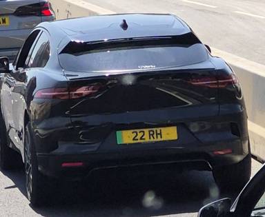 UK Number Plate 22 RH on a 2021 Black Jaguar I-Pace Hse