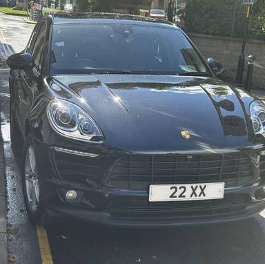 UK Number Plate 22 XX on a 2016 Black Porsche Macan