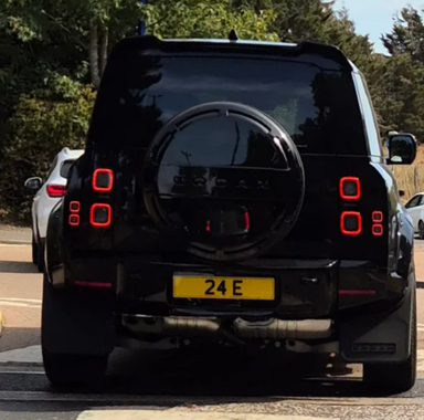 UK Number Plate 24 E on a 2026 Black Land Rover Transit 350 Limited Ecoblue