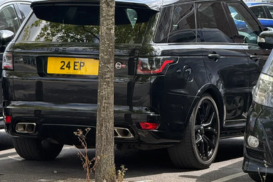 UK Number Plate 24 EP on a 2021 Black Land Rover Range Rover Sport