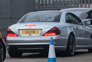 UK Number Plate 24 FN on a 2003 Silver Mercedes Sl55amg SL