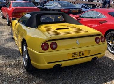 UK Number Plate 25 EA on a 1998 Yellow Ferrari F355