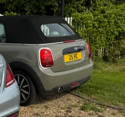 UK Number Plate 25 RC on a Grey Mini Cooper