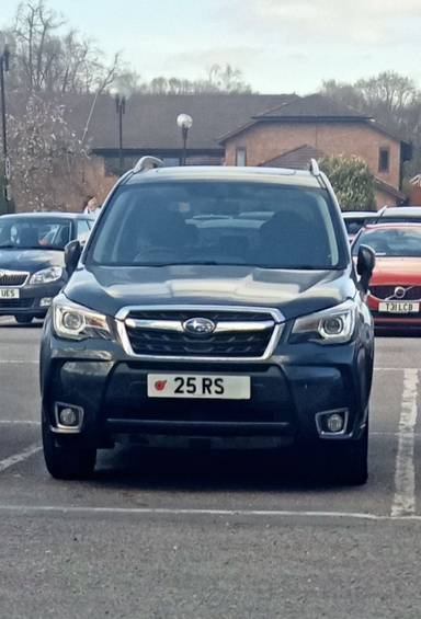 UK Number Plate 25 RS on a 2019 Grey Subaru Forester