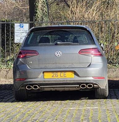 UK Number Plate 26 CE on a 2019 Grey Volkswagen Golf