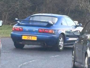 UK Number Plate 26 E on a 1996 Blue Toyota MR2