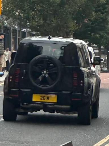 UK Number Plate 26 M on a 2024 Black Land Rover Defender Hdtp Xdyn Hse Dmhev A