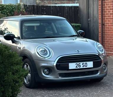 UK Number Plate 26 SO on a 2019 Silver Mini Cooper