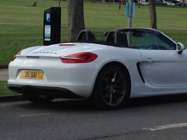UK Number Plate 26 SU on a 2015 White Porsche Boxster