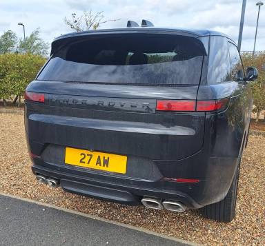 UK Number Plate 27 AW on a 2025 Black Land Rover Range Rover Spt Autobio Mhev A