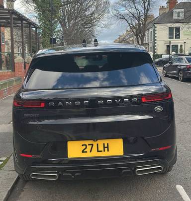 UK Number Plate 27 LH on a 2023 Black Land Rover Range Rover Sprt Dyn Se Phev A
