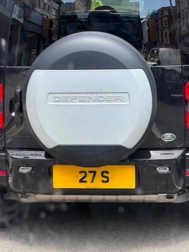 UK Number Plate 27 S on a 2021 Black Land Rover Defender X-Dynamic Hse Auto