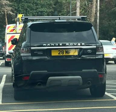 UK Number Plate 28 MF on a 2017 Black Land Rover Range Rover Sport