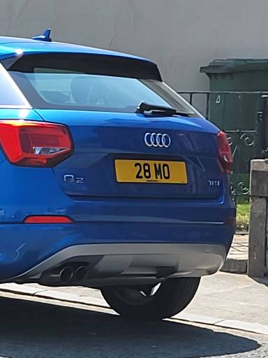 UK Number Plate 28 MO on a 2018 Blue Audi Q2