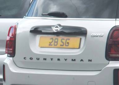 UK Number Plate 28 SG on a 2020 Silver Mini Countryman