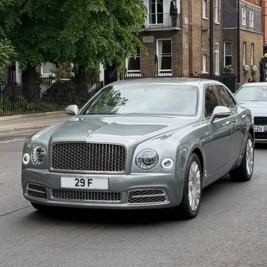 UK Number Plate 29 F on a 2020 Grey Bentley Mulsanne