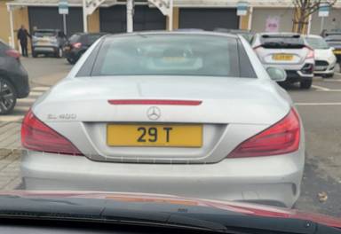 UK Number Plate 29 T on a 2017 Silver Mercedes-Benz SL