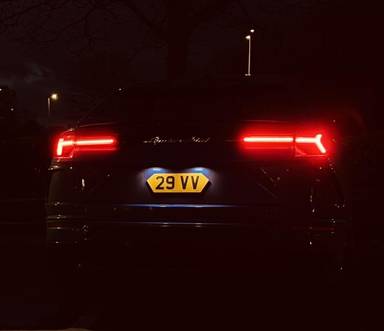 UK Number Plate 29 VV on a 2019 Blue Lamborghini Urus V8 Auto