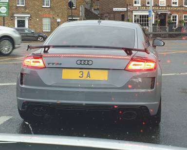 UK Number Plate 3 A on a 2019 Grey Audi TT