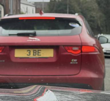 UK Number Plate 3 BE on a 2018 RED Jaguar F-Pace