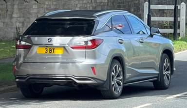 UK Number Plate 3 BT on a 2018 Silver Lexus RX