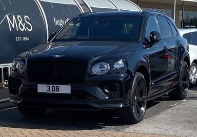 UK Number Plate 3 DB on a 2020 Black Bentley Bentayga