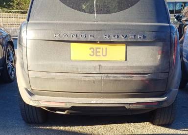 UK Number Plate 3 EU on a 2023 Black Land Rover Range Rover Autobio D Mhev A
