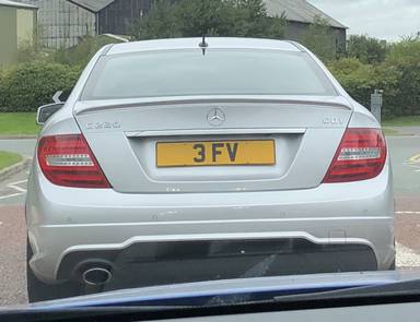 UK Number Plate 3 FV on a 2015 Silver Mercedes-Benz C