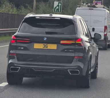 UK Number Plate 3 G on a 2025 Grey BMW X5 Xdrive50e M Sport Auto