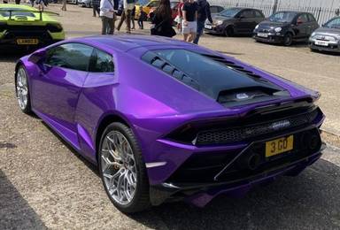 UK Number Plate 3 GO on a 2021 Purple Lamborghini Huracan Evo Lp 640-4 S-A
