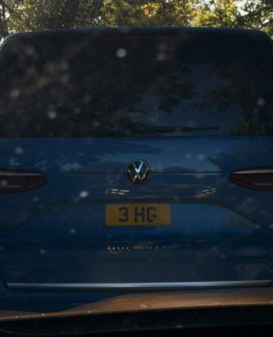 UK Number Plate 3 HG on a 2023 Blue Volkswagen Multivan Style Phev S-A