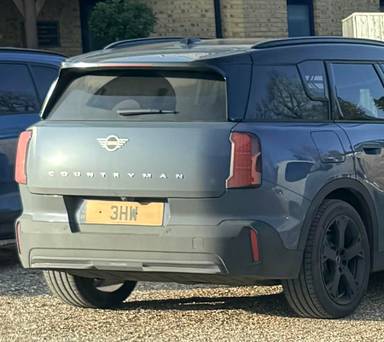 UK Number Plate 3 HW on a 2025 Blue Mini Countryman Classic Electric