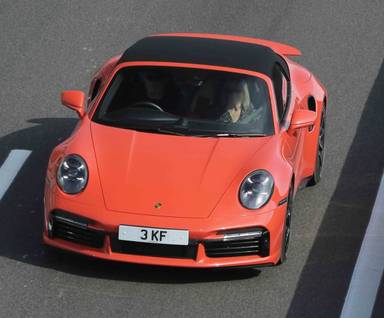 UK Number Plate 3 KF on a 2022 Orange Porsche 911 Turbo S S-A