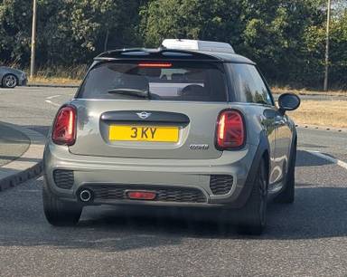UK Number Plate 3 KY on a 2019 Grey Mini Cooper