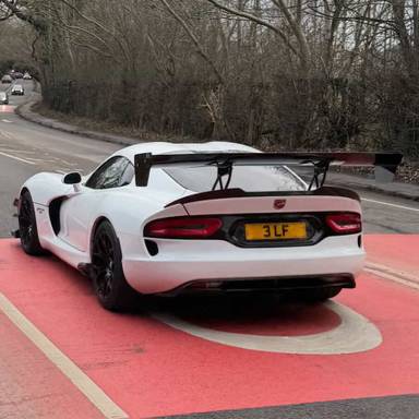 UK Number Plate 3 LF on a 2015 White Dodge (Usa) Viper