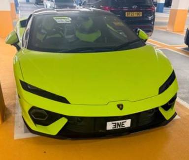 UK Number Plate 3 NE on a 2026 Green Lamborghini Temerario V8 Phev S-A