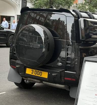 UK Number Plate 3 OOO on a 2023 Black Land Rover Defender Xdynamic Hse D Mhev A
