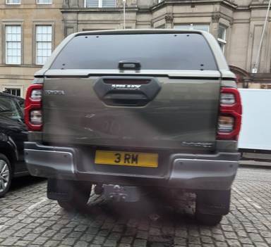 UK Number Plate 3 RM on a 2024 Bronze Toyota Hilux Invincib X D-4d4wd Dcb A