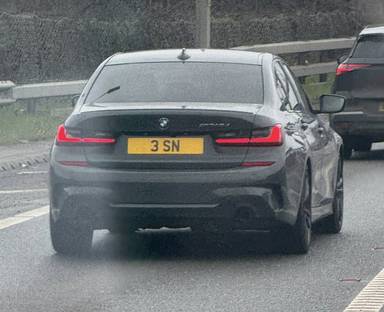 UK Number Plate 3 SN on a 2020 Grey BMW 320d M Sport + Edition Mhev A