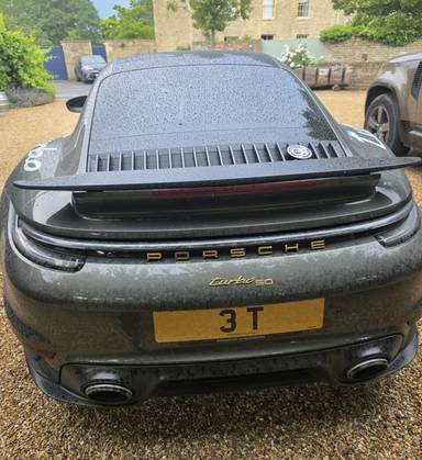 UK Number Plate 3 T on a 2024 Green Porsche 911 Turbo 50 Years S-A