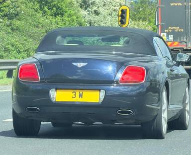 UK Number Plate 3 W on a 2006 Blue Bentley Continental