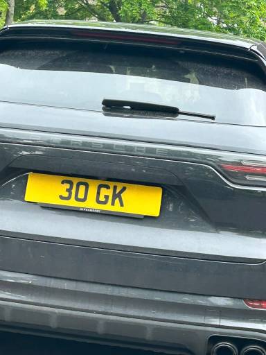 UK Number Plate 30 GK on a 2020 Black Porsche Cayenne Turbo S E-Hybrid Auto