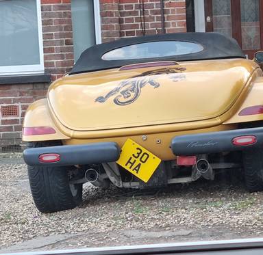 UK Number Plate 30 HA on a 2002 Gold Chrysler Prowler